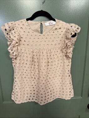 Krush Beige Eyelet Ruffle Sleeve Blouse